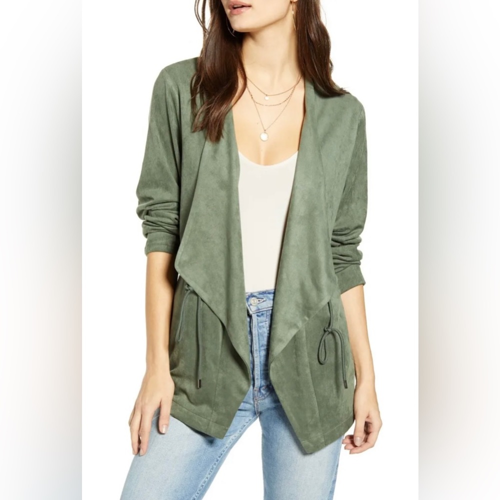 Women's Blank NYC Soft Faux Suede Drapey Jacket XL -Sage Green With Pockets